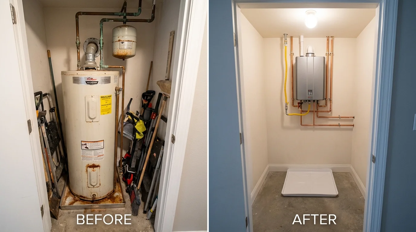 Tank water heater versus wall-mounted tankless unit comparison for Clark, NJ homeowners